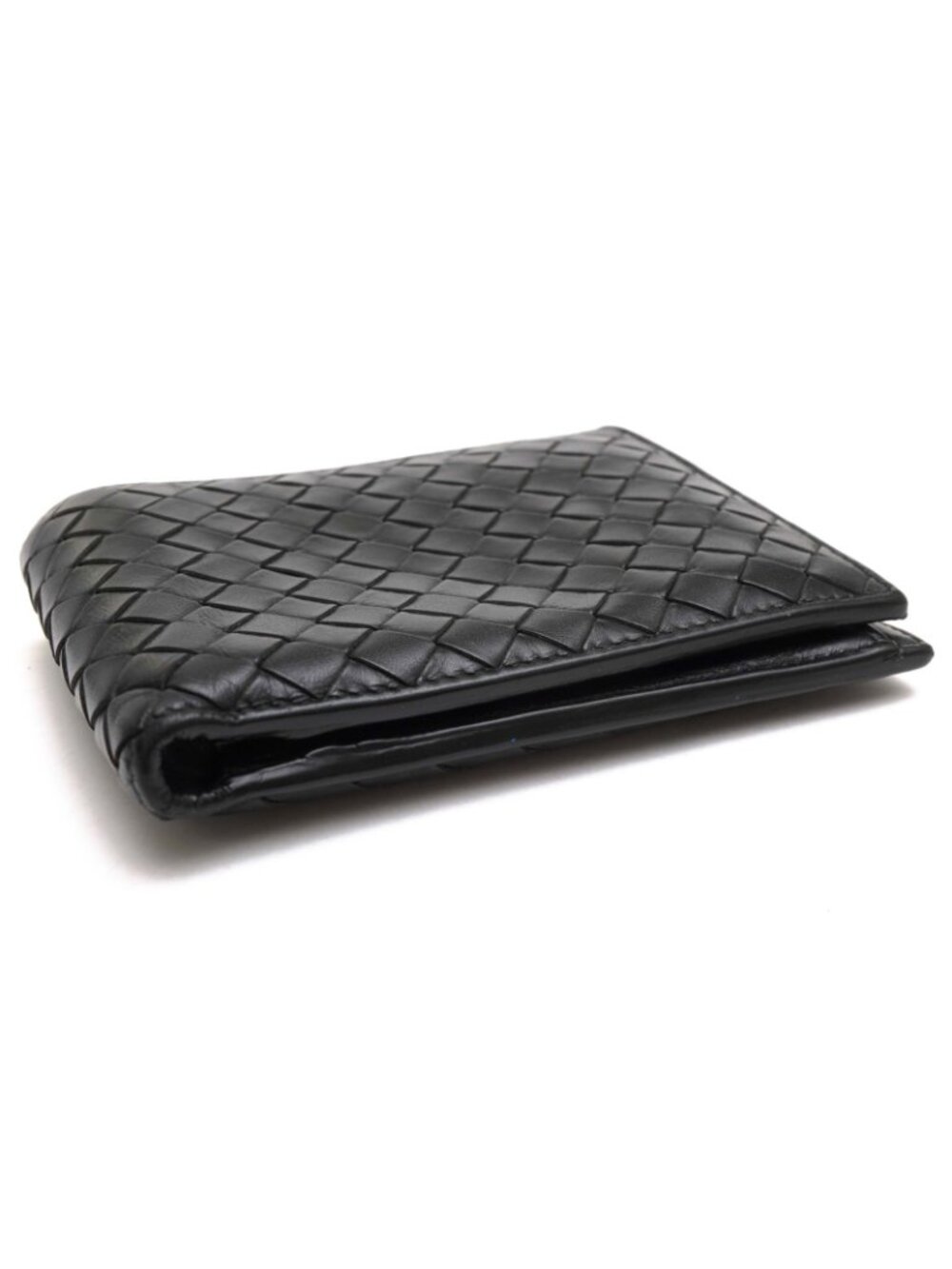 Bottega Veneta Wallet Leather Black Bifold with Coin Purse Mesh Intrecciato - Picture 4 of 9